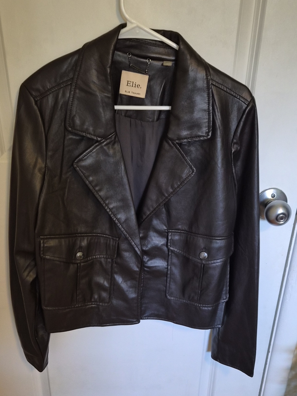 Elie Tahari Dark Brown Faux  Leather Blazer Jacket